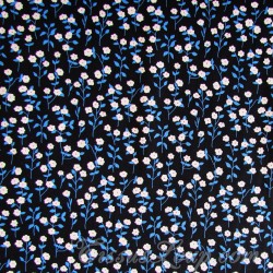 Tessuto di Cotone Fiori Bianchi Foglie Blu | Tessuti Lupo