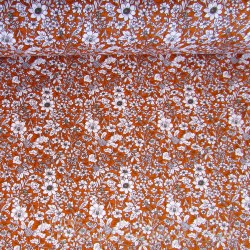 Tessuto di Cotone Fiori Bianchi su Fondo Terracotta | Tessuti Lupo