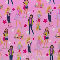 Tessuto Cotone Barbie Power Girl su sfondo rosa| Tessuti Lupo