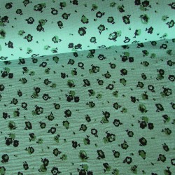 Tessuto Doppia Garza di Cotone Fiori Verdi | Tessuti Lupo