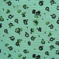 Tessuto Doppia Garza di Cotone Fiori Verdi | Tessuti Lupo