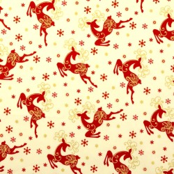 Tessuto di Cotone di Renna di Natale con Corna d'Oro su sfondo Ecru| Tessuti Lupo