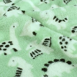 Tessuto Fleece Sherpa Dinosauri su sfondo verde menta | Tessuti Lupo