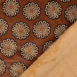 Tessuto scamosciato marrone fiori mandala doppia faccia pelliccia nocciola | Tessuti Lupo