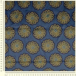 Tessuto  scamosciato blu fiori mandala doppia faccia pelliccia cammello | Tessuti Lupo