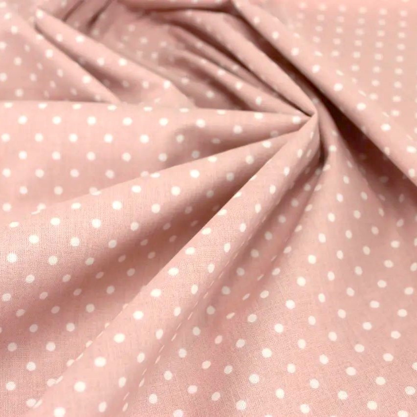 Tessuto a Pois Bianchi 4mm su Fondo Rosa Cipria — 3