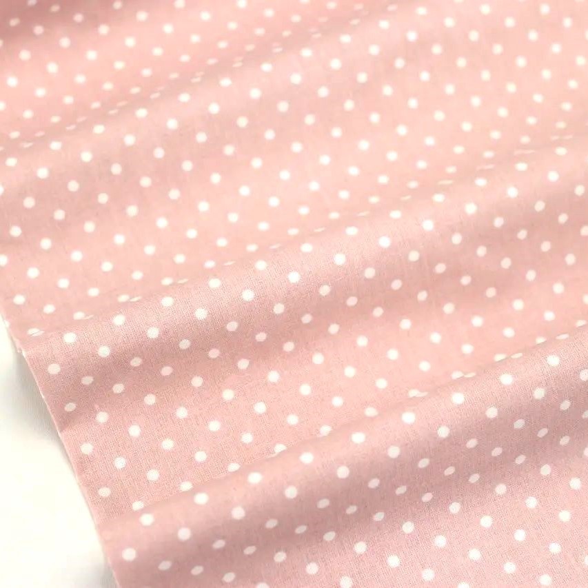 Tessuto a Pois Bianchi 4mm su Fondo Rosa Cipria — 4
