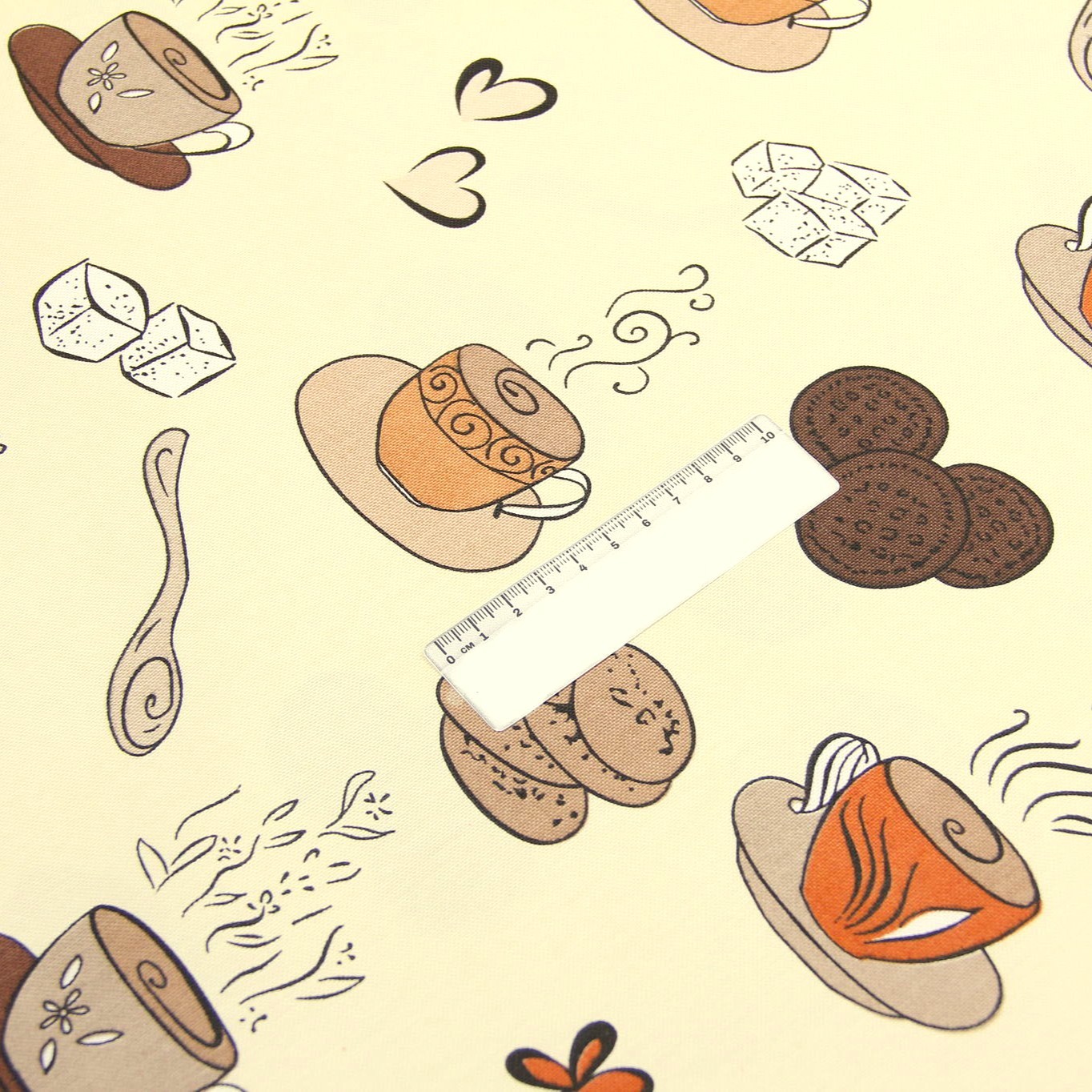 Tessuto Deco Semi Panama Caffè e Biscotti Fondo Crema — 2