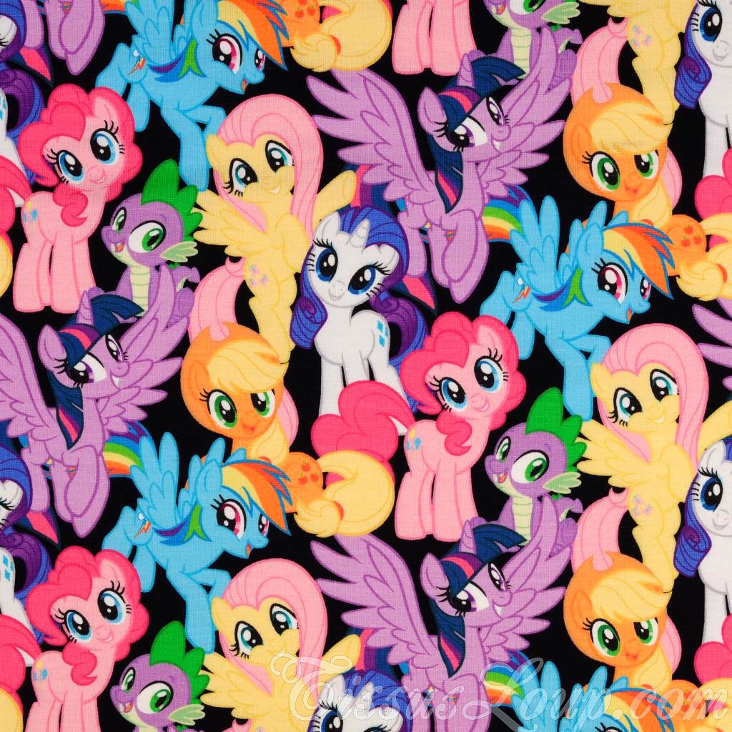 Tessuto Jersey My Little Pony su Fondo Nero Mio Mini Pony — 1
