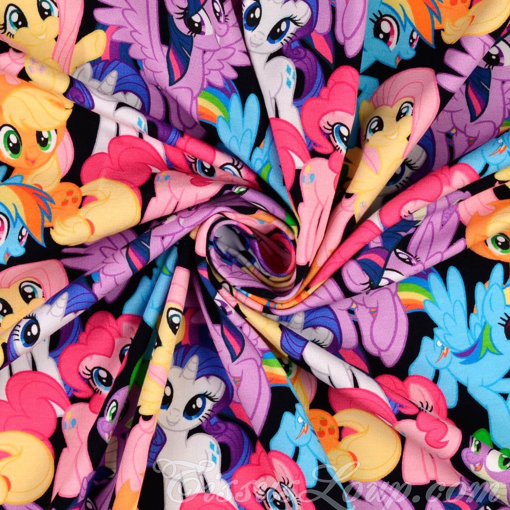 Tessuto Jersey My Little Pony su Fondo Nero Mio Mini Pony — 3